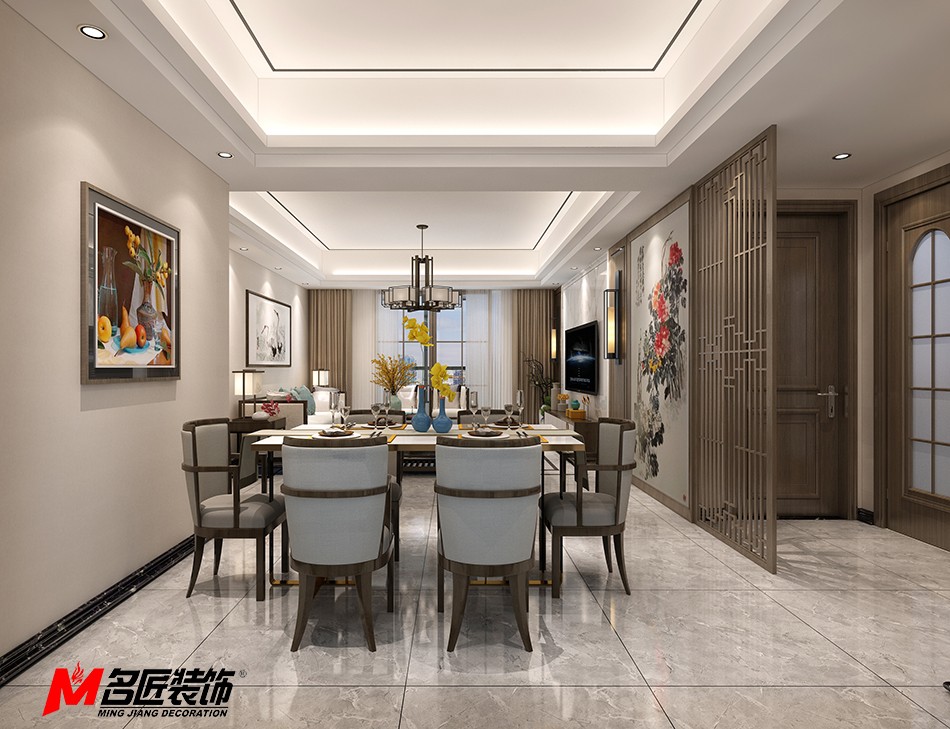 新中式风格室内装修设计效果图-文山中海寰宇三居123平米