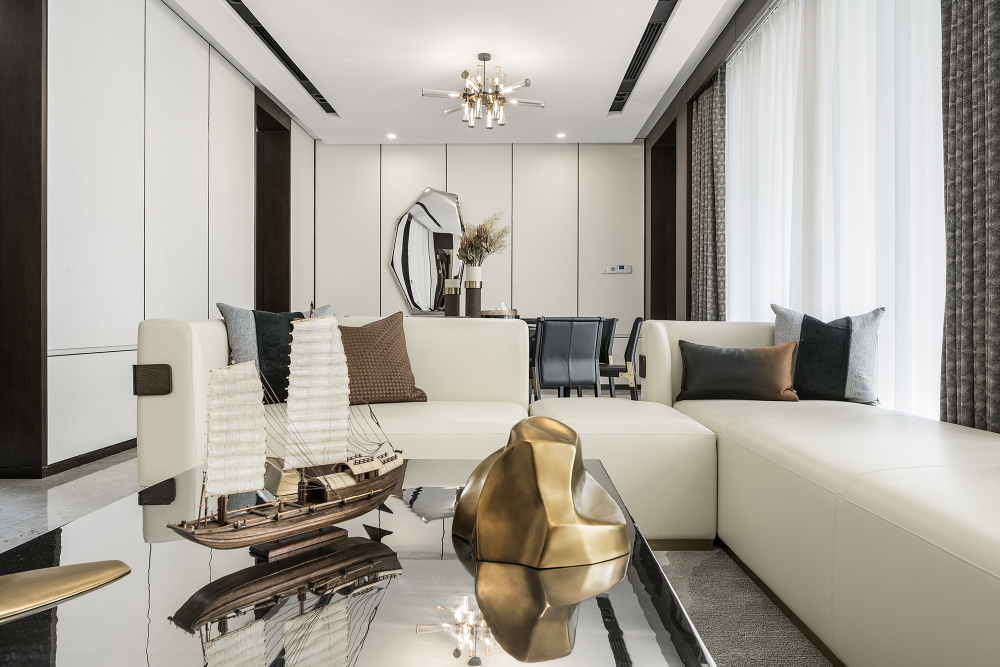 新中式风格室内家装案例效果图-客厅茶几沙发